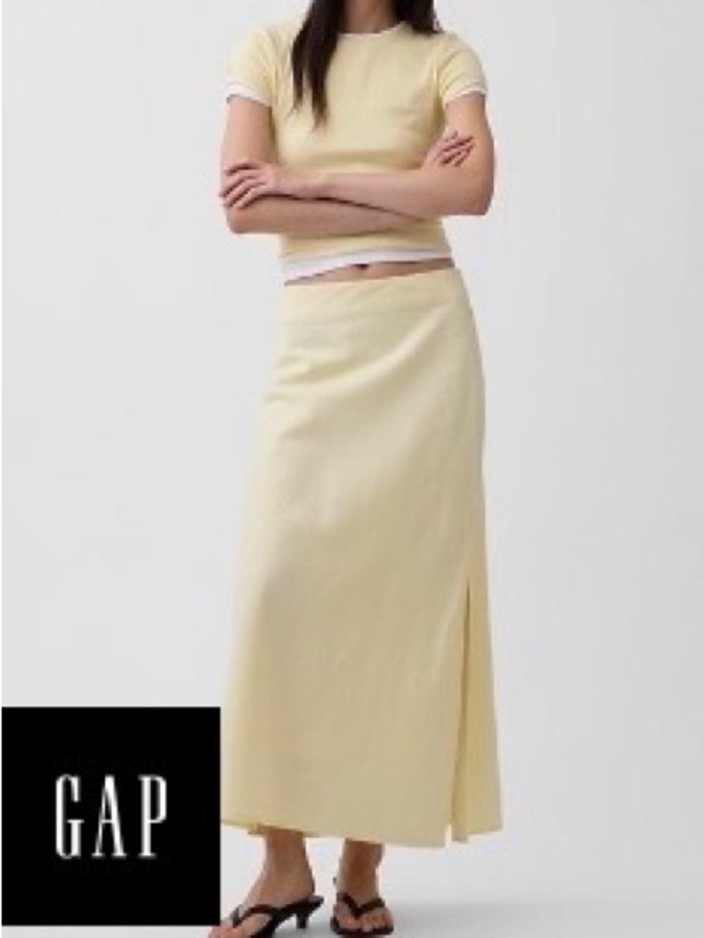 GAP Light Yellow Maxi Skirt with Side Slit